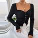 Voya Women's French Style Square Neck T-shirt With Elegant And High-end Feel For Spring And Summer, Slim Fit Top_ecoleips.com