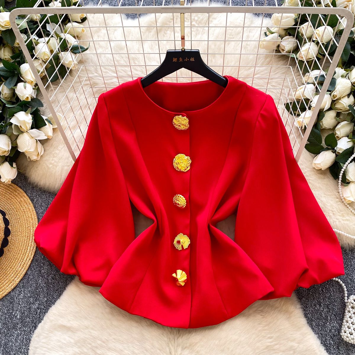 Retro Style Women's Wool Coat round Neck mid Length with Metal Buttons Waist Cinching Design Elegant Sophisticated Commuting Top_ecoleips.com