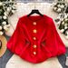 Retro Style Women's Wool Coat round Neck mid Length with Metal Buttons Waist Cinching Design Elegant Sophisticated Commuting Top_ecoleips.com