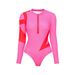 Women's Clothing Long Sleeved Color Matching Beach Surfing Suit One Piece Swimsuit Suit Female Swimsuit New Style_ecoleips.com