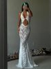 Tossy White Lace Printed Maxi Dress For Women Summer Sexy Backless See-Through Patchwork Beach Fashion Dress Female Long Dress_ecoleips.com