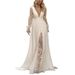 Women's Clothing Elegant V-Neck Long Sleeve Wedding Dress With Lace Detailing & Train – Available In White & Ivory (Sizes 2-26W) Elegant V-Neck_ecoleips.com