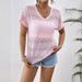European And American Cross-border 2026 Summer Solid Color Fashion Loose Lace V-neck Batwing Short-sleeve T-shirt_ecoleips.com