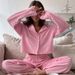 Pink Comfortable Warm Sleeve Long Pants Pajama Set European And American Autumn New Women's Homewear_ecoleips.com