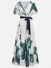 V-neck Digital Printing, String Short Sleeves, Dress, Long Dress._ecoleips.com