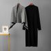 Cross-Border Fashion Elegant Sleeve Autumn Winter Women's Knitted Long Dress Slimming Shawl Coat Two-Piece Set_ecoleips.com