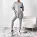 Women's Clothing Solid Color Fashion Ribbed Loose Hooded Long Sleeved Top Threaded Trousers Suit_ecoleips.com