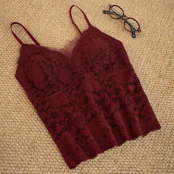 Women's Camisole 2026 New Autumn And Winter French V-neck Lace Hollow-out Beautiful Back Inner Layer Top_ecoleips.com