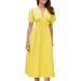 Vintage-Inspired V-Neck Midi Dress With Lantern Sleeves – Polyester A-Line Summer Dress For Women_ecoleips.com