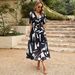 Women's Clothing Summer Temperament Waist V Neck Printed Long Skirt_ecoleips.com