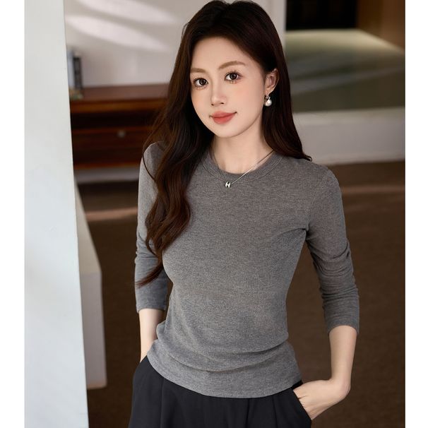 2025 #Double Sided Woolen # Premium Mousse Cashmere Soft Sticky T-Shirt Women's Long Sleeve 2025 Autumn/Winter New Style_ecoleips.com