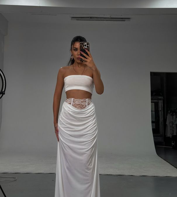 2025 Summer New Women's Fashion Design Lace Trim Satin High Waist Bodycon Skirt_ecoleips.com