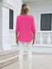 K Fashionable Mid Sleeve Pleated V-neck Loose Fitting Women's Top_ecoleips.com
