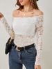 K Elegant Fan-shaped Collar With A Straight Neckline, Off Shoulder Lace, Slim Fit And Slimming T-shirt, Long Sleeved Top_ecoleips.com