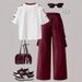 plus Size Women's Casual Two Piece Set Printed T-Shirt with Contrasting Shoulder Design Summer Regular Thickness_ecoleips.com