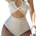 Elegant One-Piece Swimsuit With Crisscross Back & Gold Accents – Slimming High-Cut Design | Adjustable Straps & Built-in Bra (Quick-Dry Polyester)_ecoleips.com