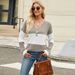 Fashion T-shirt For Women In Spring 2025, Long Sleeved V-neck Contrasting Button Up Top_ecoleips.com