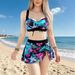 European And American Style Women's Three Piece Two Piece Swim Set Halter Neck Open Back Slimming Print Push up Design_ecoleips.com