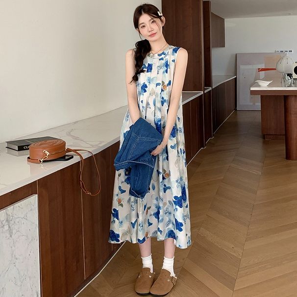 Autumn New Ink Painting Vest Denim Jacket Two-Piece Set Maternity Dress_ecoleips.com