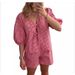 Women's Clothing Women's Summer Versatile Plaid Short Sleeve Top Shorts Set_ecoleips.com