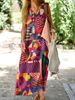 Women's Sleeveless Cross-Border Printed V-Neck Casual Bohemian Long Dress_ecoleips.com