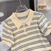 Women's Clothing Ice Silk Short Sleeved T Shirt Thin Design Niche Striped Sweater Top_ecoleips.com