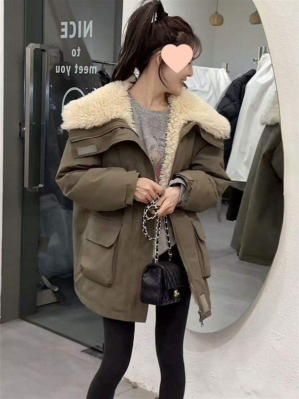 girl Girl 2025 Winter New Korean Style Thickened Large Lapel Mid-Length Parka For Women, Versatile And Warm Coat_ecoleips.com