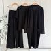 Women's Three Piece Knitted Suit Temperament Cardigan Coat mid Length with Wide Leg Pants Autumn Winter Trendy Set_ecoleips.com