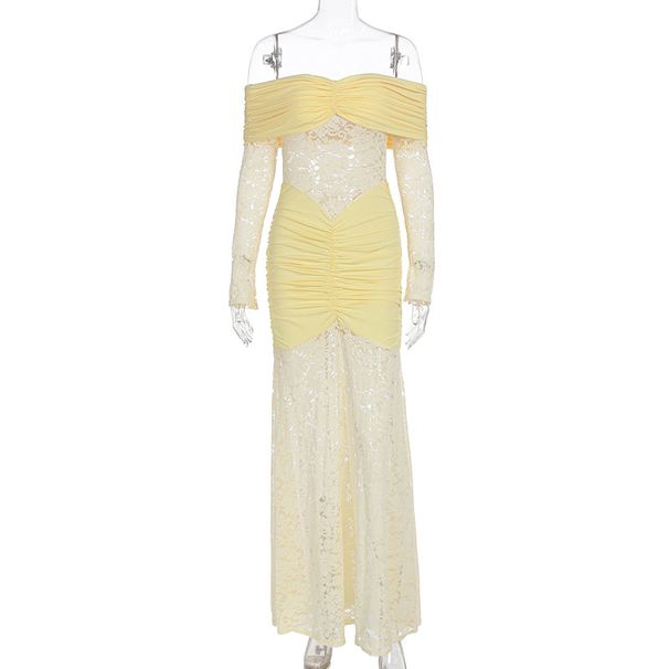 Elegant Fashion Off The Shoulder Long Lace Dress Long Sleeve Party Evening Gown Dress For Formal Occasions_ecoleips.com