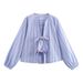 Women's Clothing Striped Poplin Round Neck Shirt For Women With Bow Decoration Spring Fashionable Top For Formal & Casual For Women_ecoleips.com