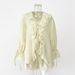 2025 Spring Autumn French Sweet Loose Ruffle Two-Piece V-Neck Shirt Shorts Set European And American Cross-Border_ecoleips.com