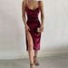 Elegant Split Thigh Slit Dress For Women - Sexy Sleeveless Bodycon Midi Dress With Spaghetti Straps, Perfect For Evening Wear_ecoleips.com