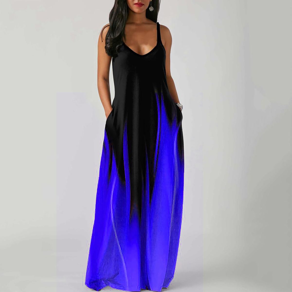 European And American Cross-Border Spring Summer New One-Piece Mid-Waist Long Strap Style Elegant Pocket Printed Dress_ecoleips.com