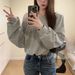 Women's Clothing Short Oblique Shoulder Sweatshirt For Women With Hot Diamonds Loose One Shoulder Lazy Gray Cocoon Sweatshirt_ecoleips.com
