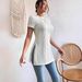 Ribbed Knit Short Sleeve Top With Side Slit, Elegant Casual Crewneck T-Shirt For Women, Spring Summer Basic_ecoleips.com