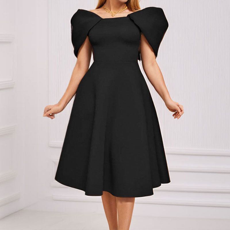 Long Dress Fashion Women's Red Short Sleeve Dress_ecoleips.com