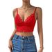 Cross-border Foreign Trade Solid Color Sexy Lace Deep V Strapless Crop European And American Style Tank Top 9328_ecoleips.com