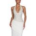 Cross-border European And American Style Spliced Shiny Halter Neck Party Eving Sexy Hot Girl Long Dress For_ecoleips.com