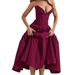 Women's Clothing Solid Color V Neck Large Swing Sleeveless Herringbone Tube Top Elegant Sexy Slim Fit Mid Length Dress_ecoleips.com