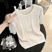 Women's Slimming Round Neck Hollowed Out Ice Silk Knit Short Sleeve T-Shirt Loose Fitting Summer Thin Top_ecoleips.com