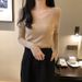 Women's Slim Fit V-Neck Long Sleeve Knit Sweater - Soft Stretchable Pullover Top For Autumn Winter Layering_ecoleips.com
