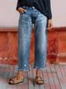 K Cowboy Women's Loose Straight Leg Pants With Torn Edges And Holes_ecoleips.com