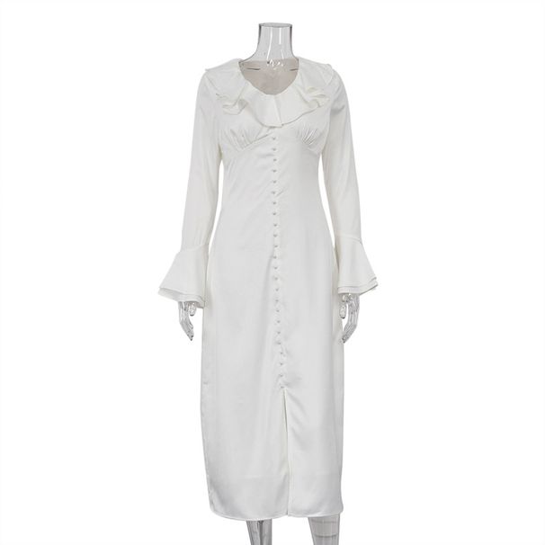 European And American Women's Clothing 2026 Spring French With Ruffled V-Neck, Bell Sleeves, Single-Breasted, Elegant_ecoleips.com