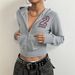 "Printed Zip-Up Hoodie – Lightweight Polyester-Spandex Pullover For Women (S-XL, Heather Grey) – Street-Smart Layering From Office To Outing"_ecoleips.com