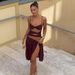 Slim Sexy Halter Strap Dress New Summer Hollow Out Slit Dress For Beach Vacation_ecoleips.com