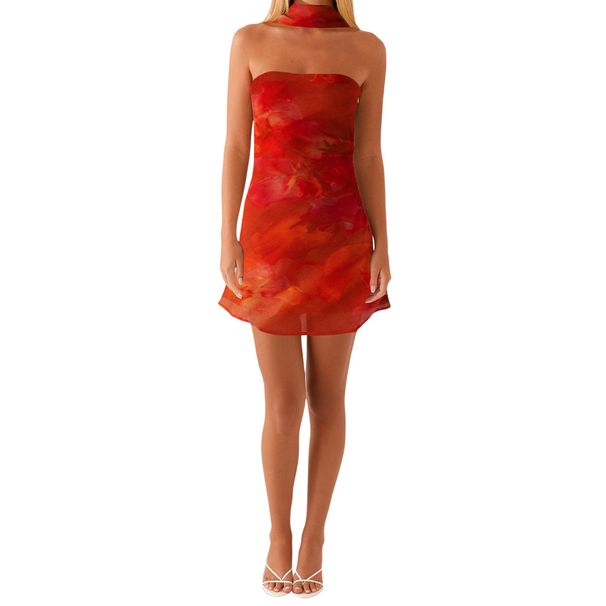 Fashion Floral Printed Scarf Mini Dress For Women Summer Sweet And Stylish New Arrival Women's Clothing_ecoleips.com