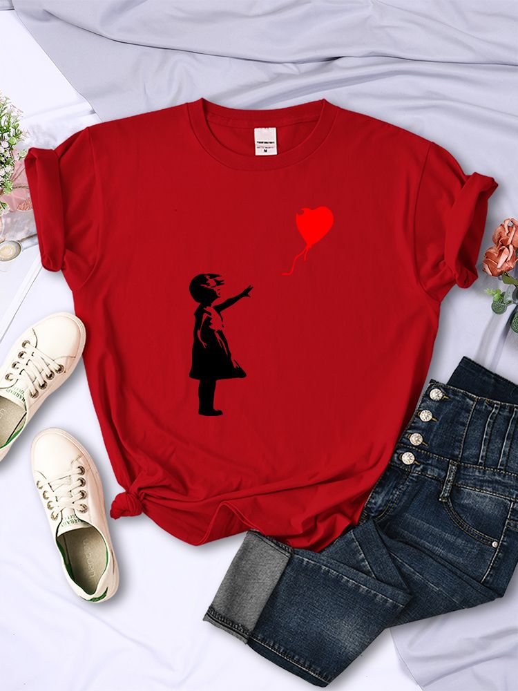 Let'S Fly Love Balloons Prints Womens T-Shirt Soft Breathable Short Sleeve Street Hip Hop Trend Tops Casual Female Tee Clothing_ecoleips.com