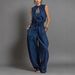 Women's Summer Street Style Loose Sleeveless Jumpsuit Waist Cinching Wide Leg_ecoleips.com