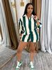 Women's Clothing Spring And Summer New Sports Leisure Fashion Striped Lapel Top High Waist Shorts Suit_ecoleips.com