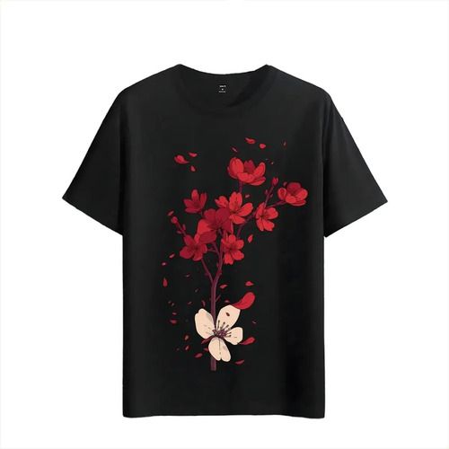 Women's T-Shirts Tshirt Muscle Freaks Red Flowers Minimalist Floral Style_ecoleips.com